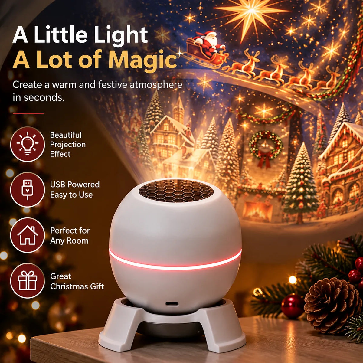 Sooplix 🔥 Turn Any Room Into a Christmas Wonderland – Holiday Projection Night Light