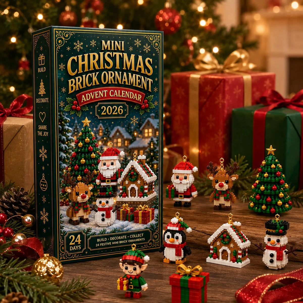 Metatoolskit🎄 24-Day Mini Christmas Ornament Advent Calendar | 24 unique festive buildable designs with hanging loops—perfect for decorating Christmas trees, wreaths, and holiday displays 🧱